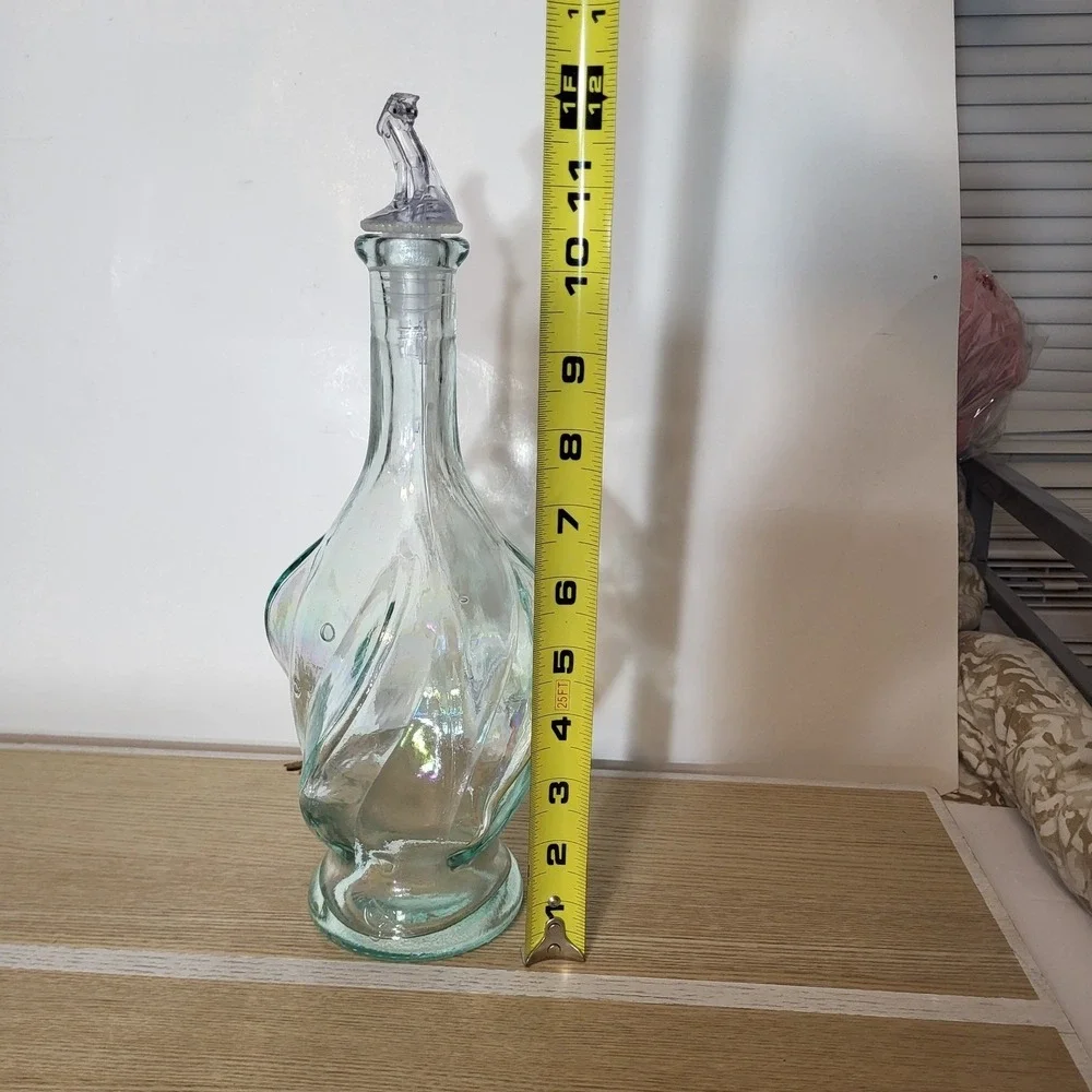 Vintage Italian Iridescent Twisted Swirl Glass Decanter Made in Italy 12in